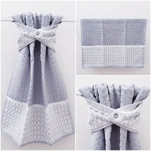 🩵🤍#9040-A NEW! Silver Block design Hang'N'Snap HAND Towel + SILVER GRAY SNAP